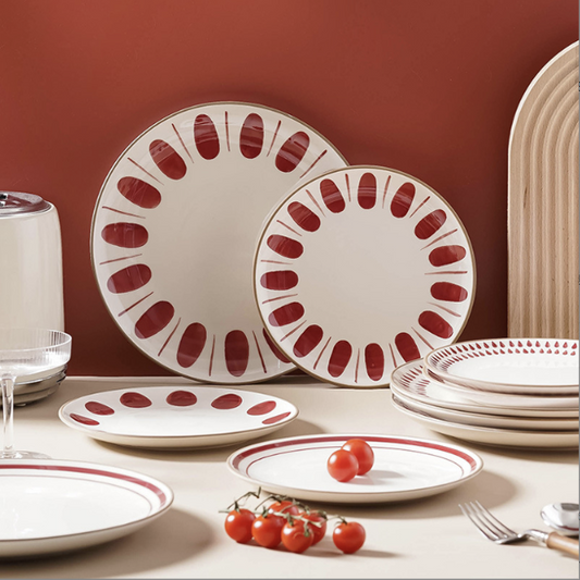 手繪盤 | 紅雙線 | 直徑 20.3 cm 陶瓷 中圓淺盤