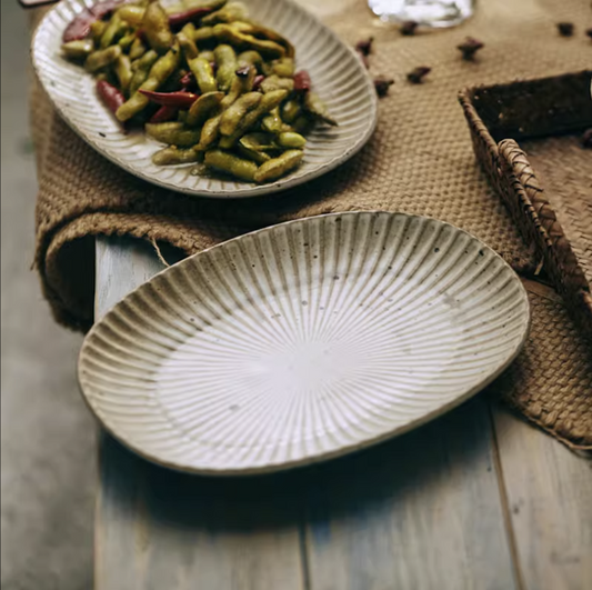 手工粗陶盤 | 谷白 | 長 15.7 cm 陶瓷 小橢圓淺盤