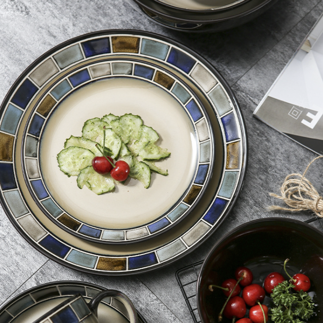 手繪馬賽克藍系列 | 藍灰棕 | 直徑16 cm 陶瓷 小淺盤