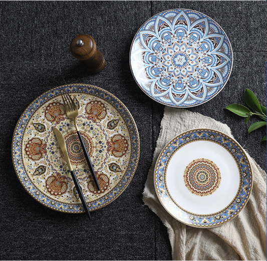 波希米亞花盤 | 淺藍圈 | 直徑23 cm 陶瓷 中淺盤