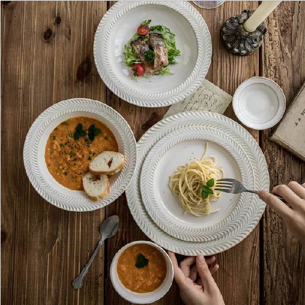 麥穗浮雕系列 | 白 | 寬 27 cm 陶瓷 大圓淺盤