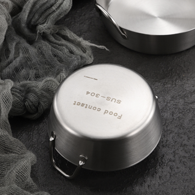 雙耳拉絲小吃鍋 | 銀 | 8 cm 不鏽鋼 小圓鍋