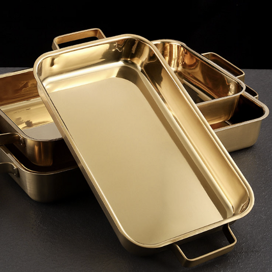 雙耳亮面烤盤 | 金 | 42 cm 不鏽鋼 大方盤