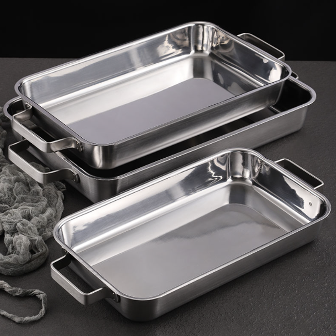 雙耳亮面烤盤 | 銀 | 42 cm 不鏽鋼 大方盤 - 好生活實驗所