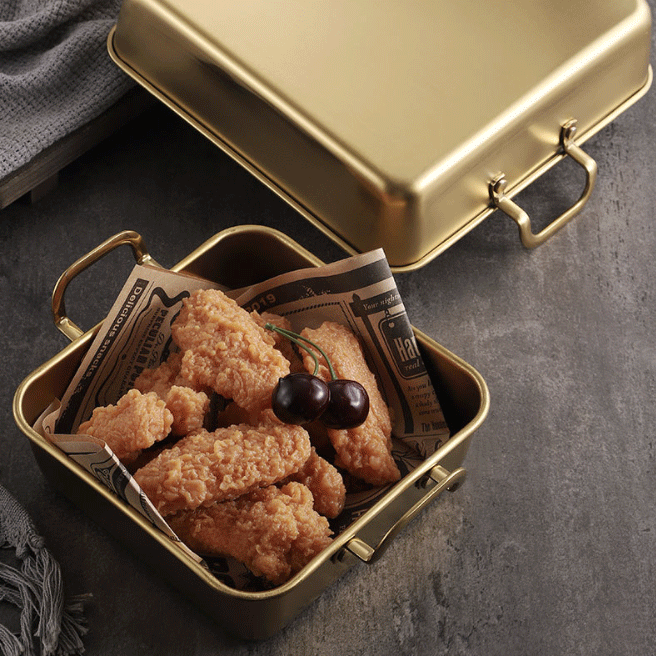 雙耳拉絲小吃鍋 | 金 | 16 cm 不鏽鋼 小方鍋