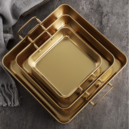 雙耳拉絲小吃鍋 | 金 | 16 cm 不鏽鋼 小方鍋