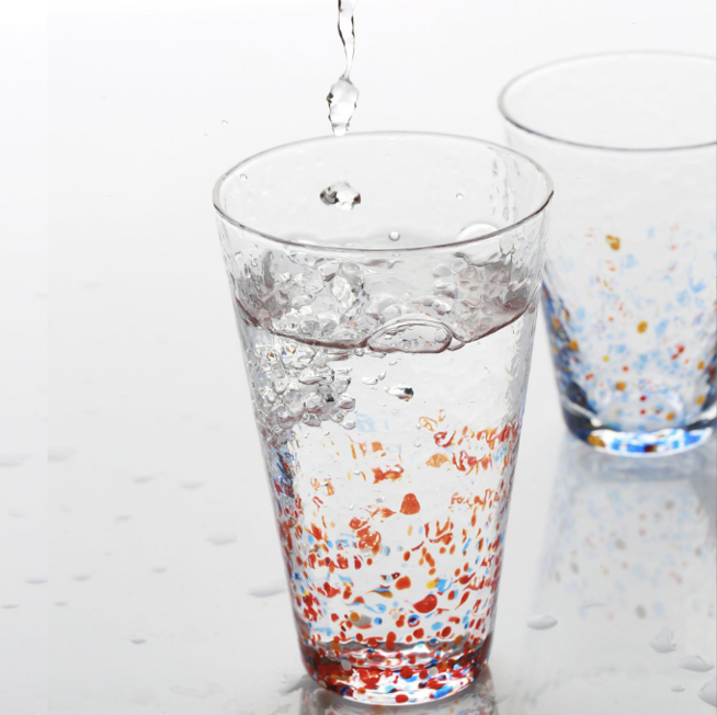 捶目紋玻璃杯 | 天藍 | 高8 cm 玻璃 大肚杯