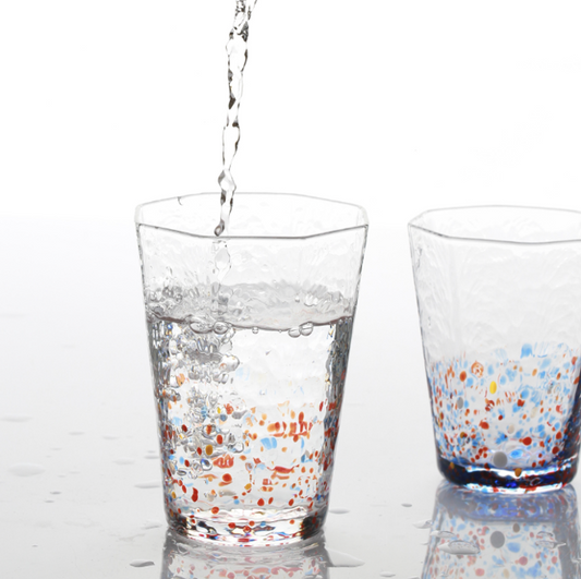 捶目紋玻璃杯 | 天藍 | 高8 cm 玻璃 六角杯