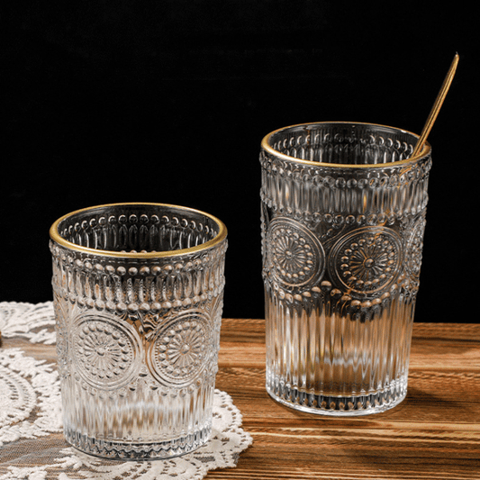 復古太陽花浮雕玻璃杯 | 透明 | 高 12.3 cm 玻璃 高杯