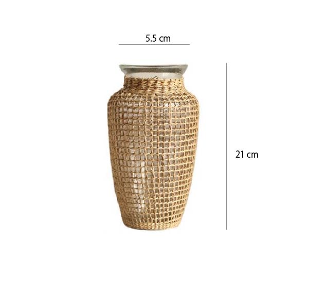 藤編玻璃花瓶 | 原色 | 高 21 cm 藤編/玻璃 窄瓶底 - 好生活實驗所