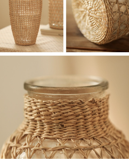 藤編玻璃花瓶 | 原色 | 高 21 cm 藤編/玻璃 窄瓶底