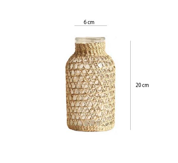 藤編玻璃花瓶 | 原色 | 高 20 cm 藤編/玻璃 寬瓶底 - 好生活實驗所