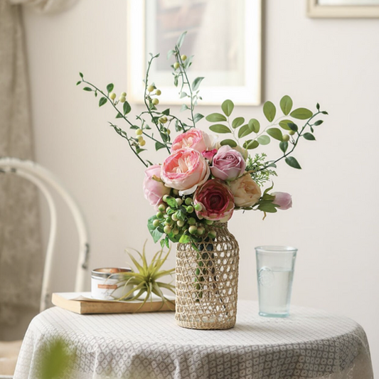 藤編玻璃花瓶 | 原色 | 高 20 cm 藤編/玻璃 寬瓶底