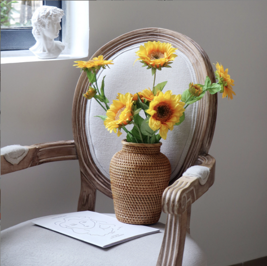 手工黃藤花瓶 | 原色 | 高 20/10 cm 藤編 甕型瓶