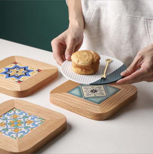 實木花磚墊 | 橡木 | 17.8 cm 實木 餐墊
