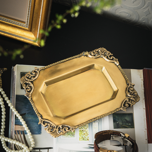 復古黃銅托盤 | 銅 | 長 17 cm 印度黃銅 長方淺口盤