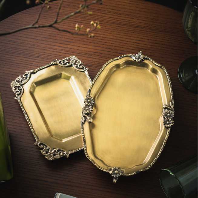 復古黃銅托盤 | 銅 | 長 17 cm 印度黃銅 長方淺口盤