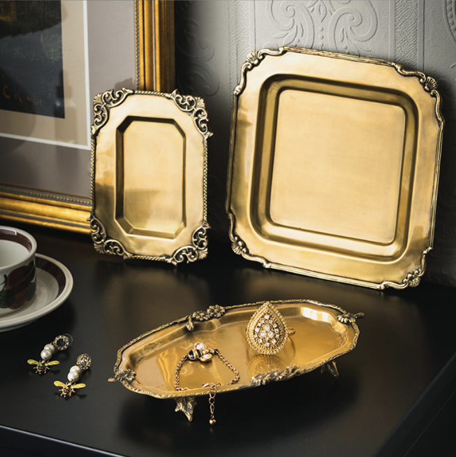 復古黃銅托盤 | 銅 | 長 23 cm 印度黃銅 橢圓淺口盤