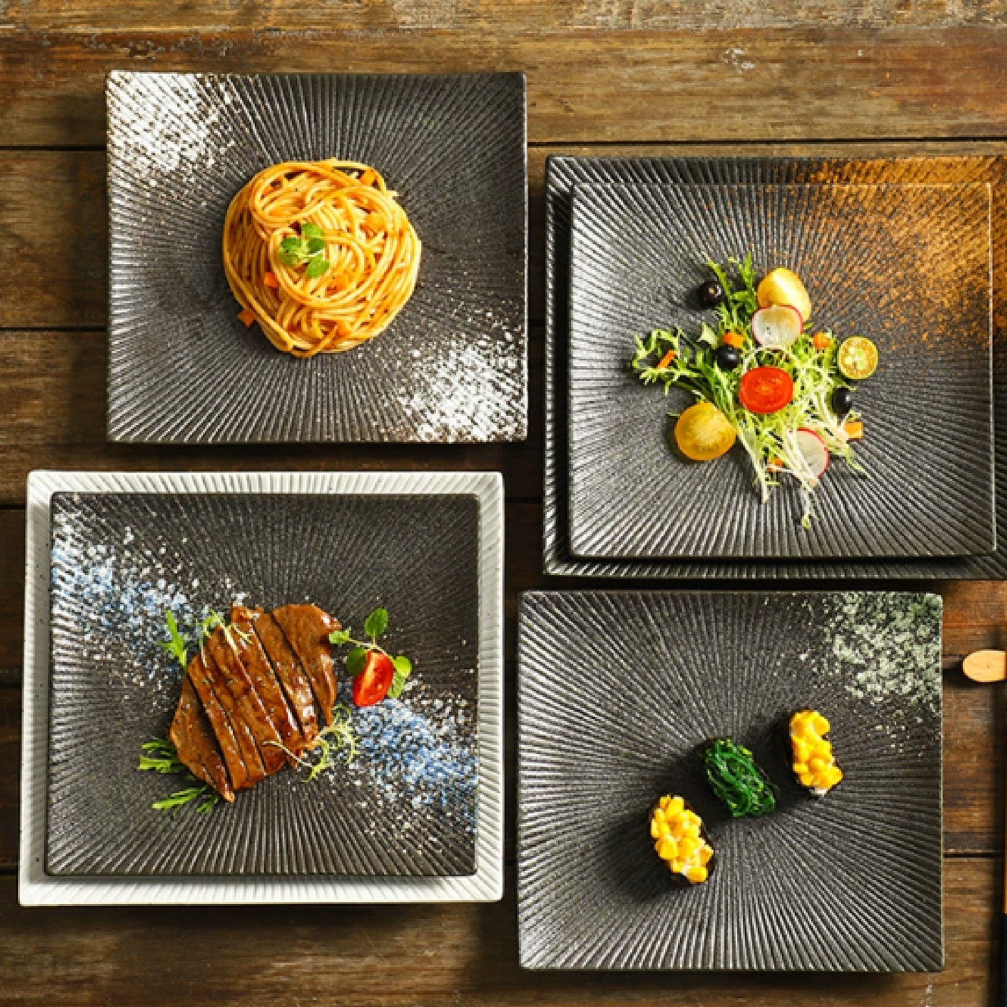 放射紋翹邊四方盤 | 6色 | 長 23~25.5 cm 陶瓷 正方盤