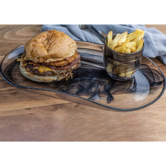 土耳其墨漣漪玻璃不規則橢圓盤 | 黑色 | 長21~27 cm 玻璃 橢圓盤