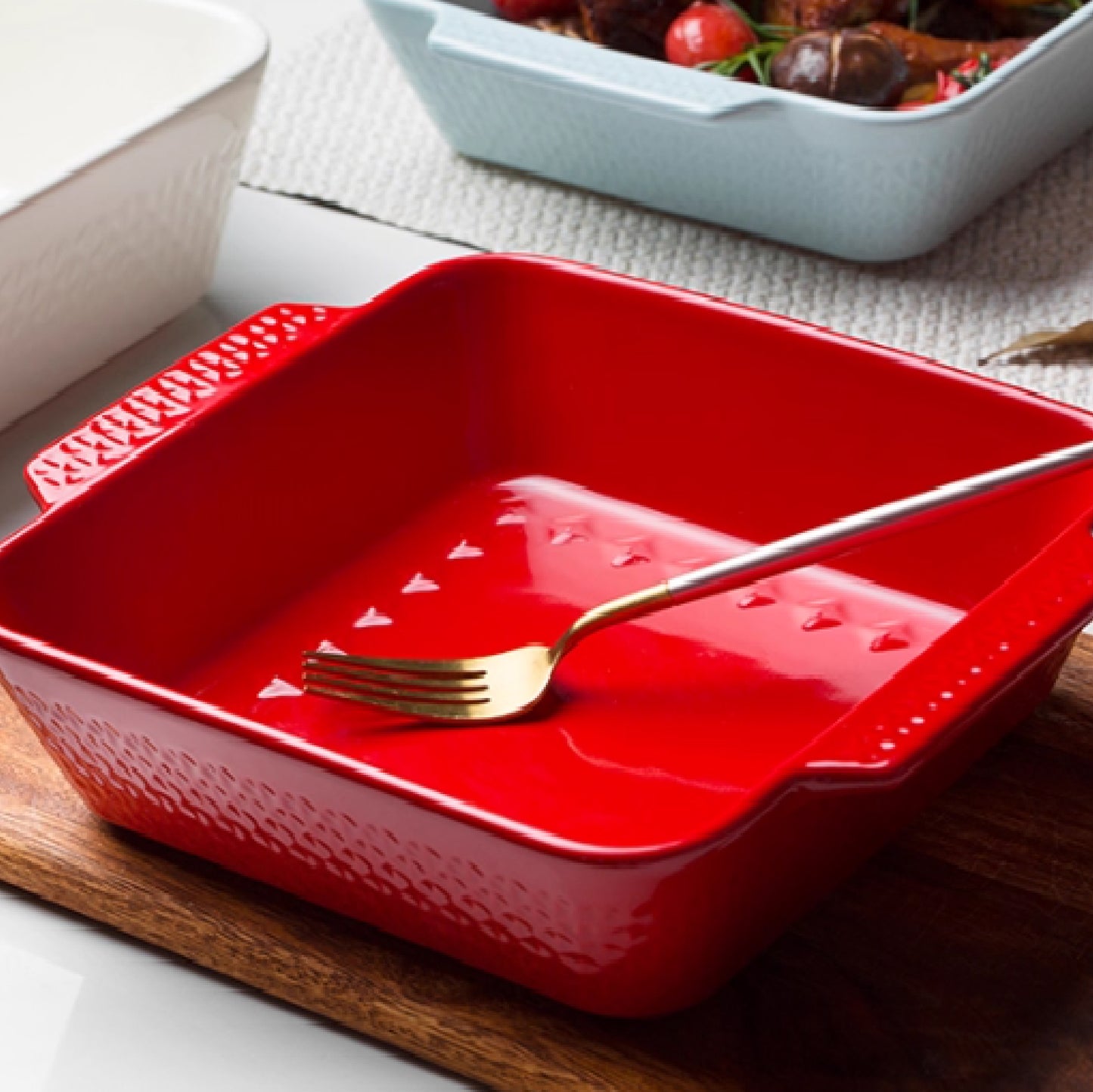 浮雕雙耳陶瓷長方烤盤 | 3色 | 長 21.7~34.5 cm 陶瓷 烤盤