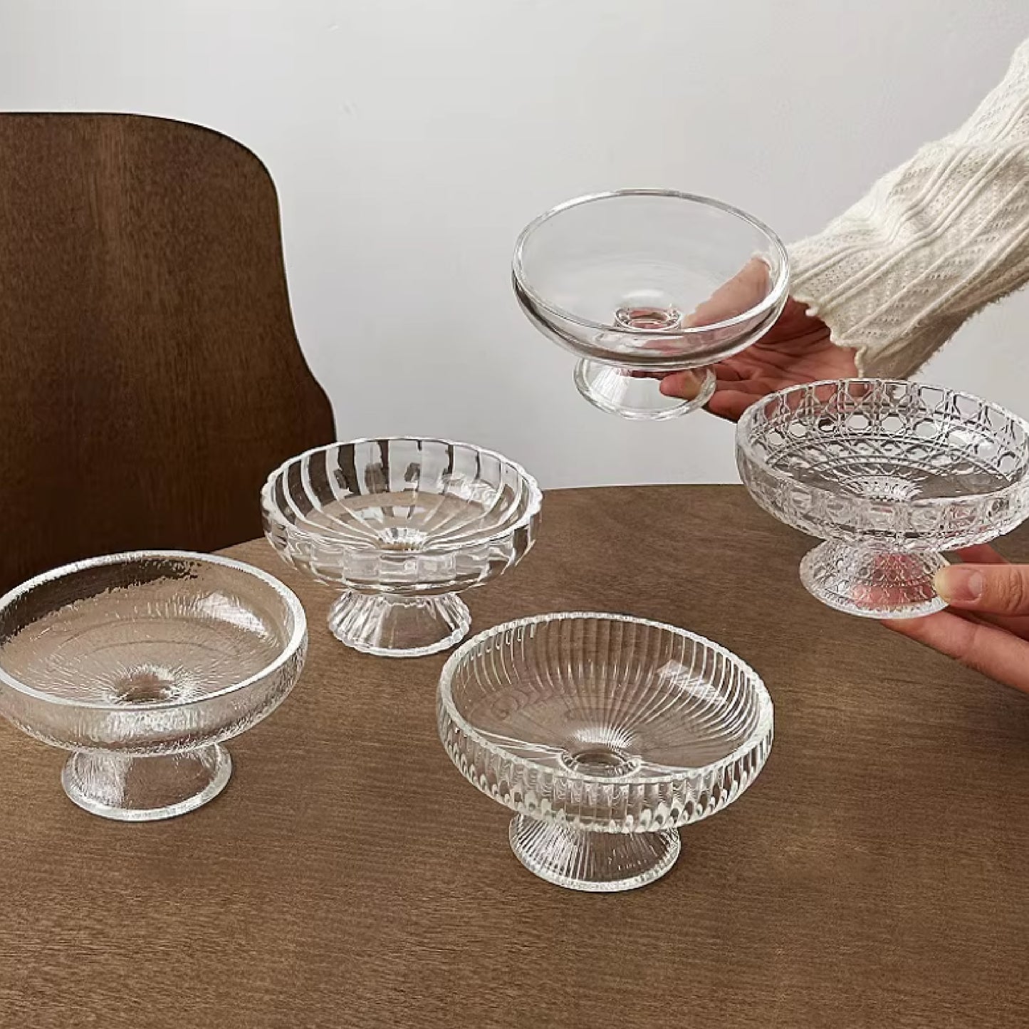 高腳玻璃甜點碗 | 口徑 11 cm 玻璃 高腳碟