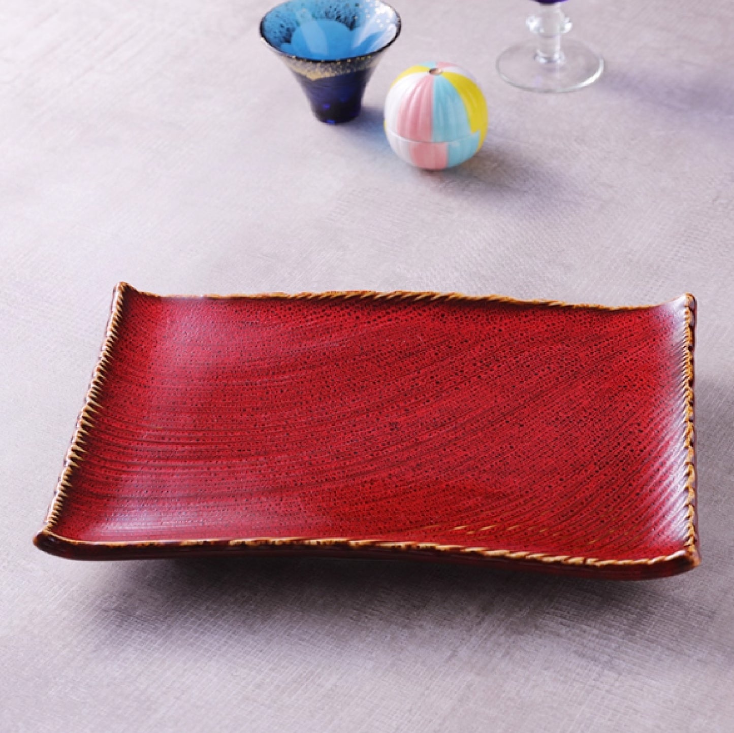 10吋日式窯變刷紅長方陶瓷盤 | 窯變紅 |  長26.5 cm  陶瓷 長方盤