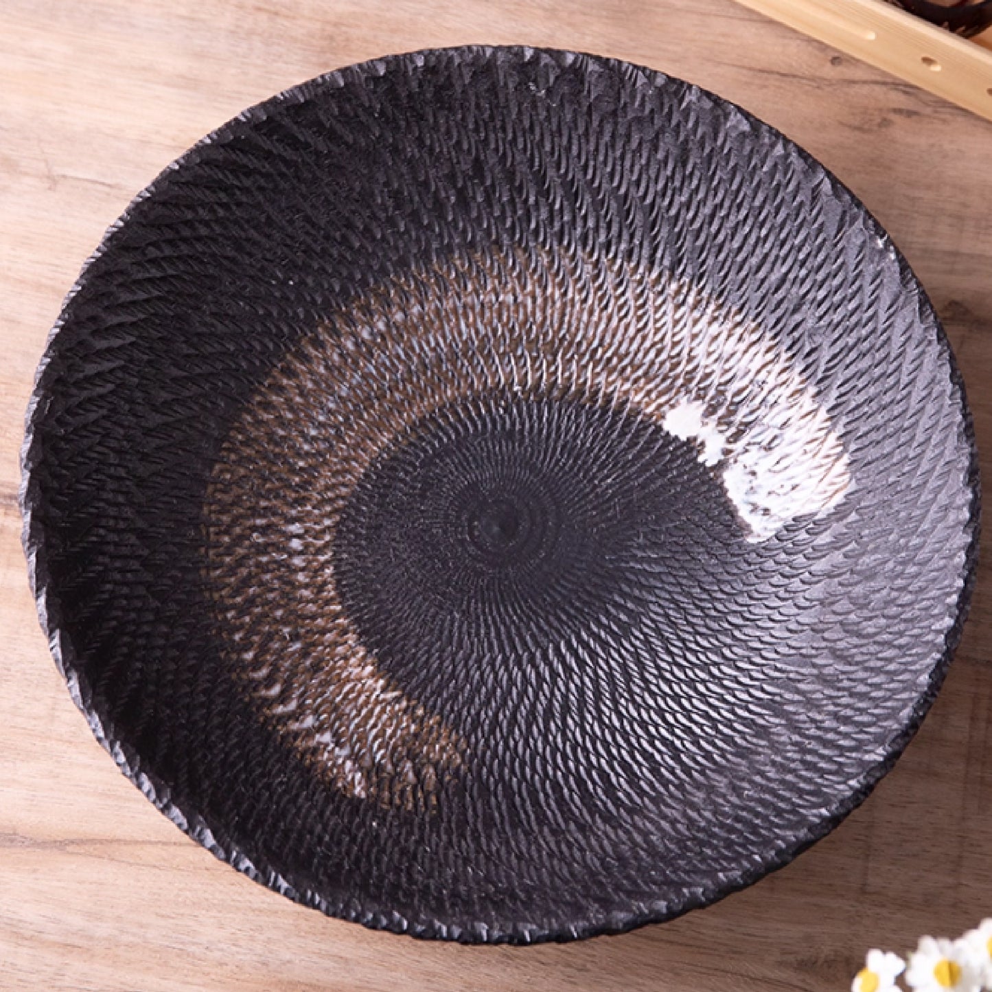 刻紋陶瓷深盤 | 深棕 |  直徑34.3 cm  陶瓷 圓深盤