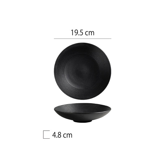 磨砂圈紋陶瓷圓深盤 | 黑白 | 直徑 19.5~29.5 cm 陶瓷 圓深盤