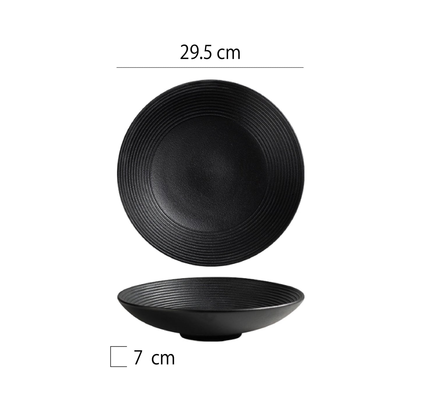 磨砂圈紋陶瓷圓深盤 | 黑白 | 直徑 19.5~29.5 cm 陶瓷 圓深盤