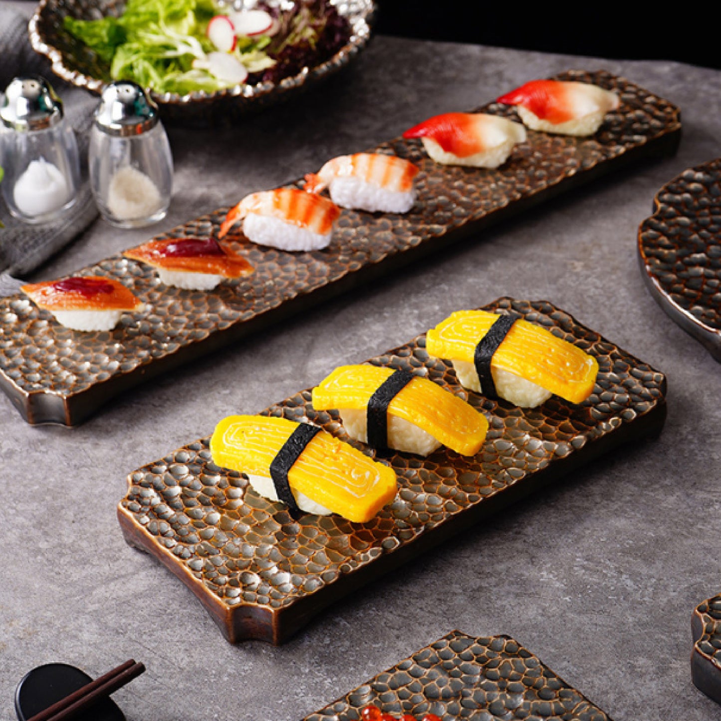 陶瓷捶紋長方平銀板盤 | 銀棕 | 長 20~45.5 cm 陶瓷 平盤