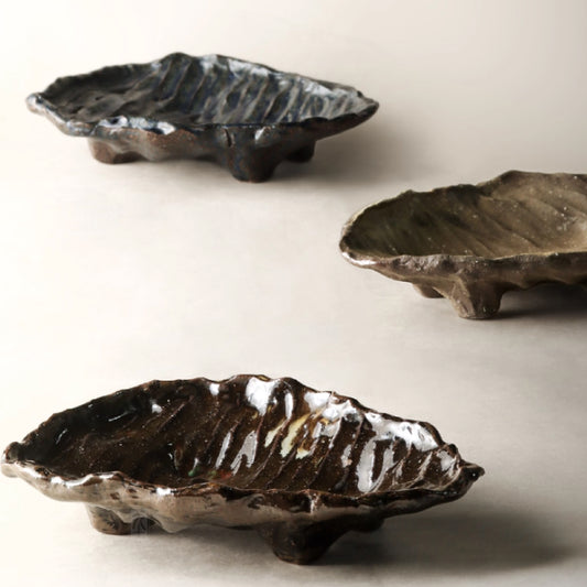 11吋陶瓷帶腳自然岩石造型盤 | 3色 | 長 29.5 cm 陶瓷 異型淺盤