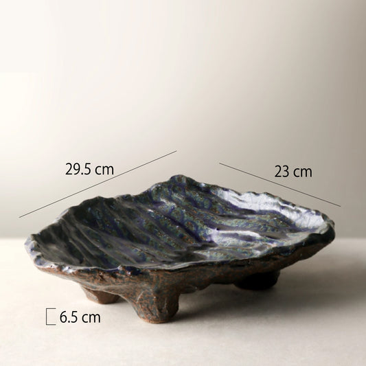 11吋陶瓷帶腳自然岩石造型盤 | 3色 | 長 29.5 cm 陶瓷 異型淺盤