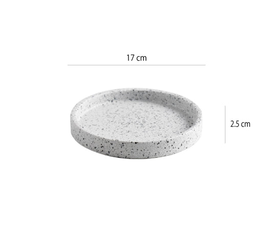 水磨石托盤 | 潑墨白 |  直徑 17 cm  陶瓷 圓平盤
