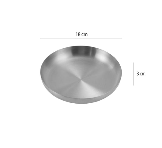 不鏽鋼圓菜盤 | 啞光銀 | 18 cm 不鏽鋼  小圓淺盤