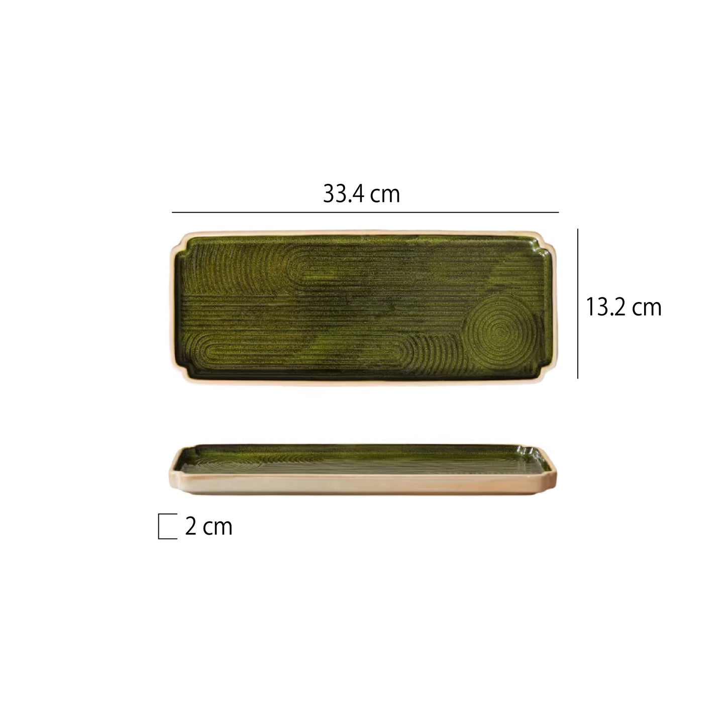 綠苔枯山水日式長方盤 | 長 28~33.4 cm 陶瓷 長方平盤