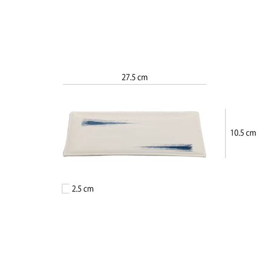 11吋日式刷紋長方平盤 | 藍白 | 長 27.5 cm 陶瓷 長方盤