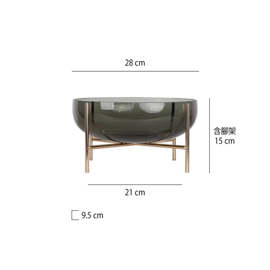 金屬架簡約玻璃圓肚果盤 | 2色 | 直徑28 cm 玻璃 圓深盤
