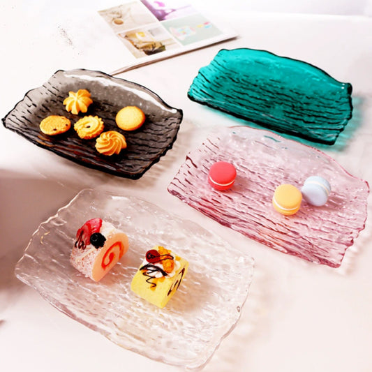 不規則樹紋玻璃淺盤 | 6色 | 長24 cm 玻璃 長方盤