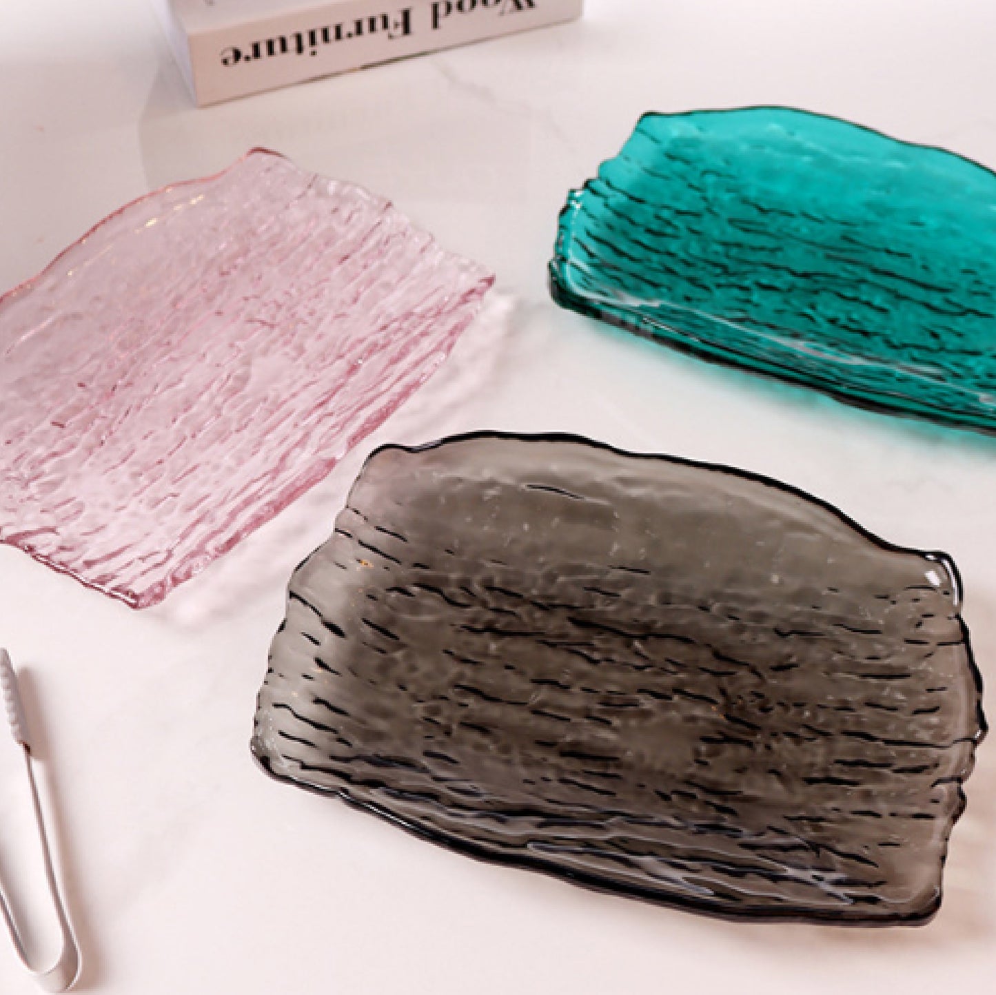 不規則樹紋玻璃淺盤 | 6色 | 長24 cm 玻璃 長方盤