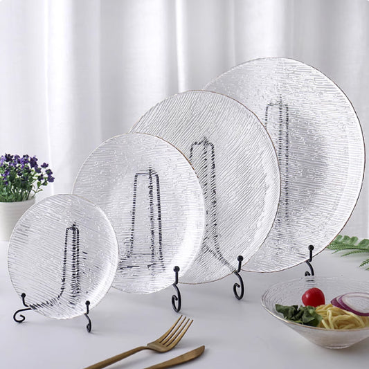 金邊樹紋玻璃圓淺盤 | 4色 | 直徑27 cm 玻璃 大圓盤