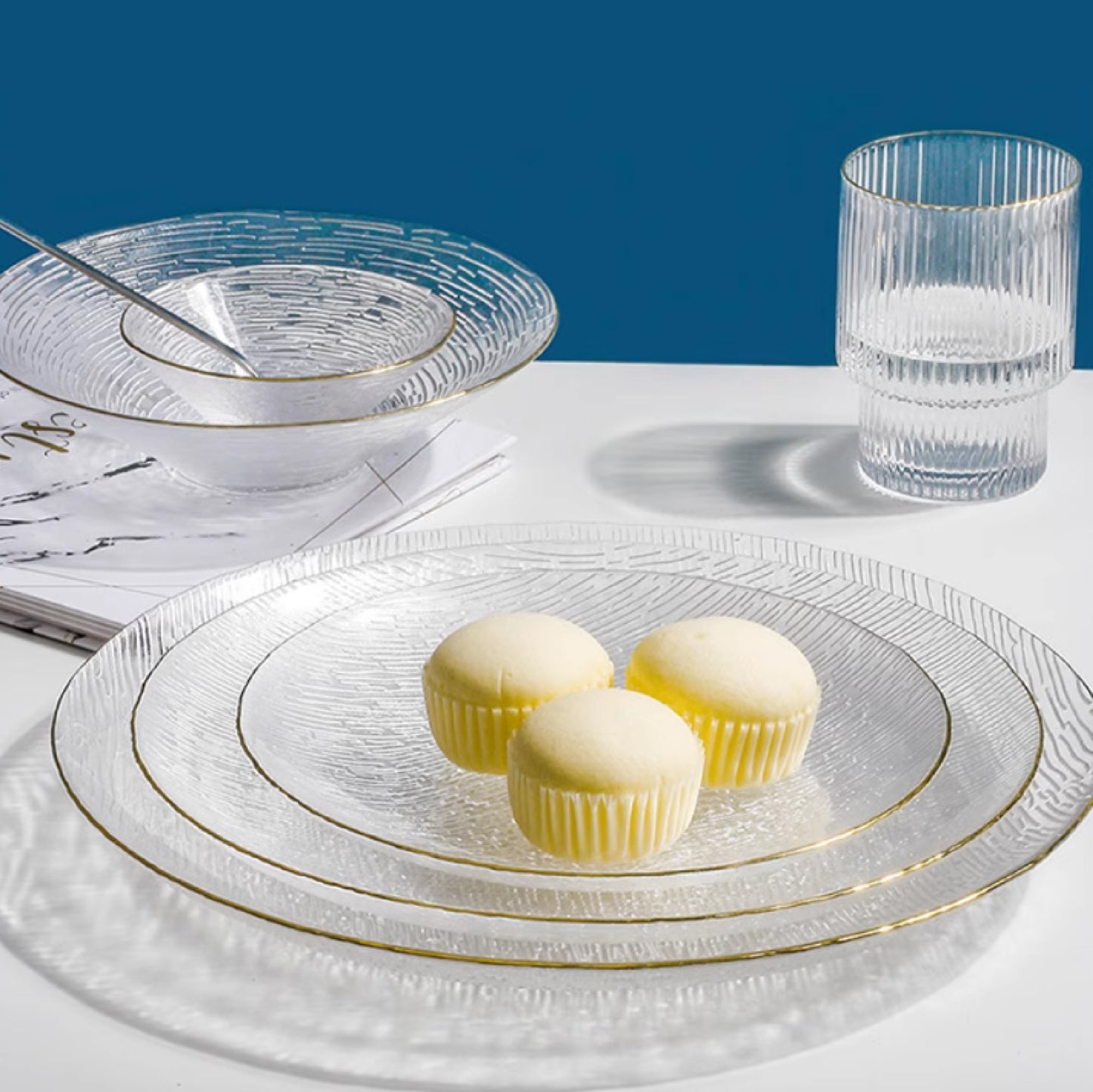 金邊樹紋玻璃圓淺盤 | 4色 | 直徑27 cm 玻璃 大圓盤