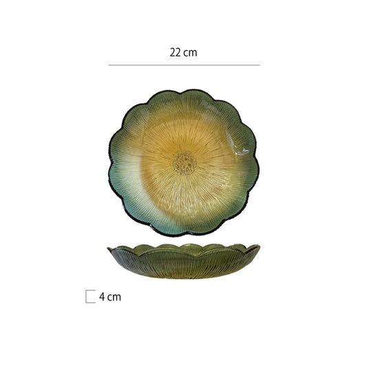 日照湖心花型玻璃果盤 | 直徑22 cm 玻璃 花形盤