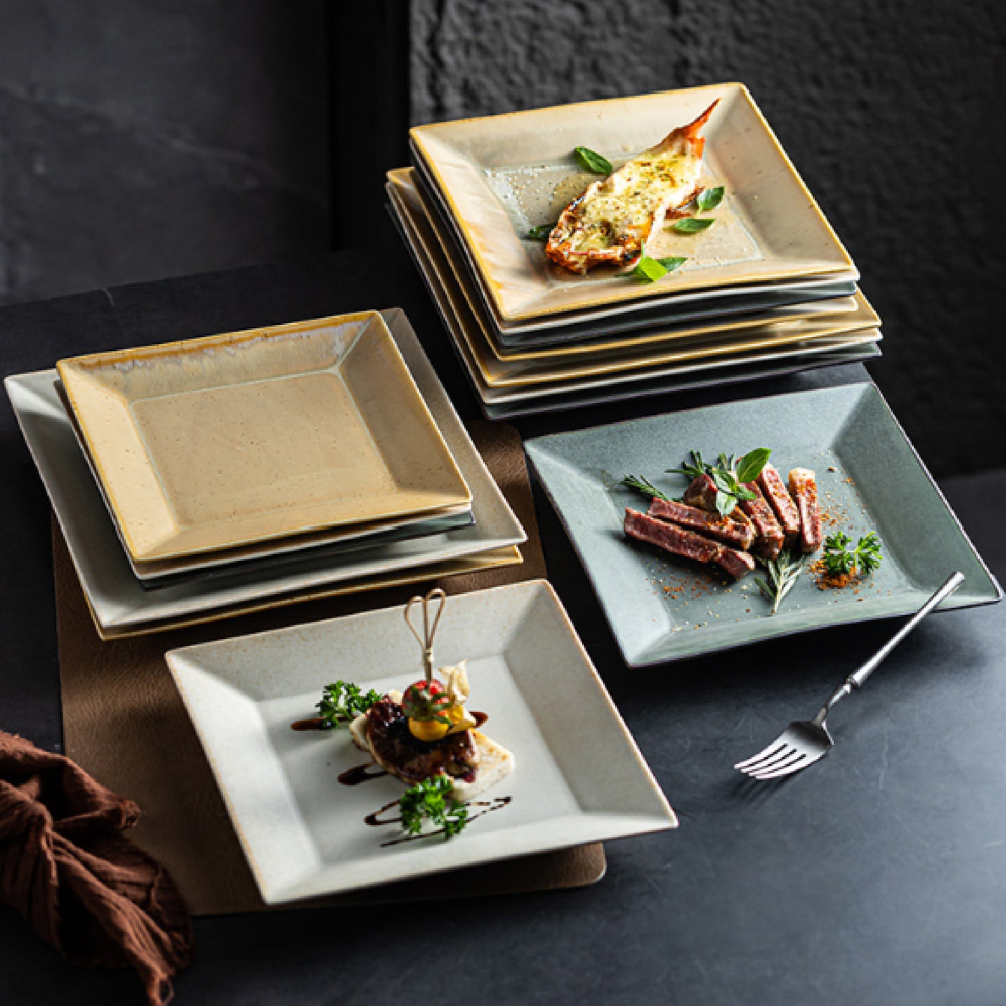 窯變翹邊四方盤 | 3色 | 長 21.5~26.2 cm 陶瓷 正方盤