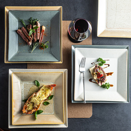 窯變翹邊四方盤 | 3色 | 長 21.5~26.2 cm 陶瓷 正方盤