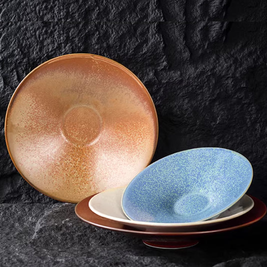 窯變斗笠圓盤 | 4色 | 直徑 20~28 cm 陶瓷 錐型圓深盤