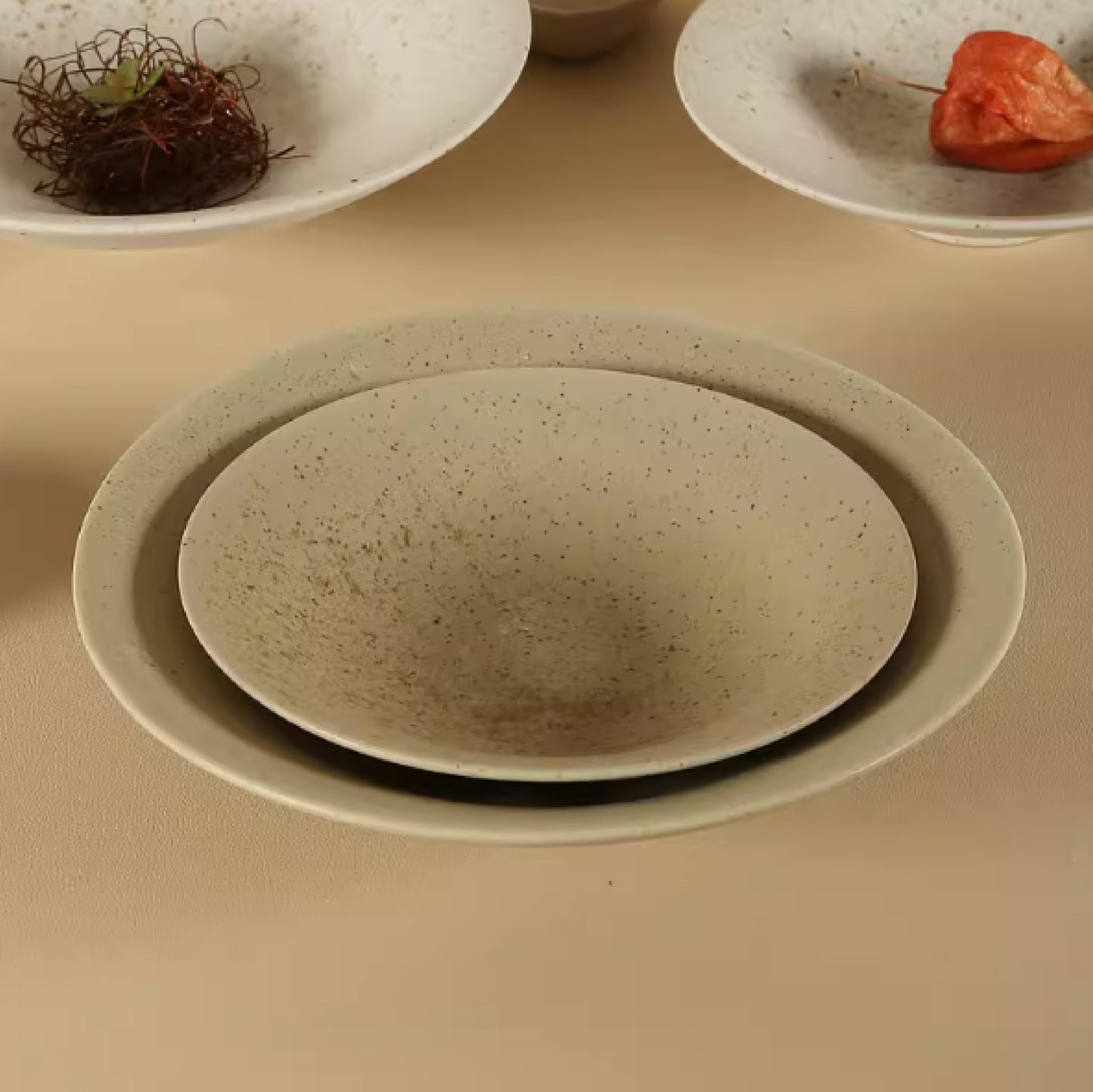 粗陶窯變釉點尖腳圓深盤 | 2色 | 直徑 16.3~24.7 cm 陶瓷 錐型圓深盤