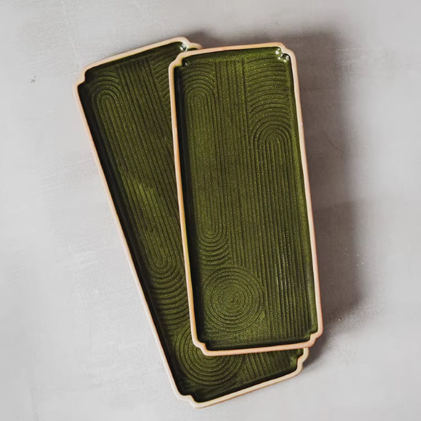 綠苔枯山水日式長方盤 | 長 28~33.4 cm 陶瓷 長方平盤