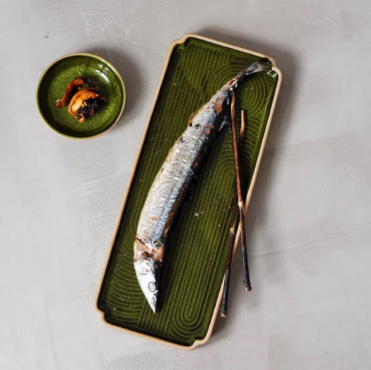 綠苔枯山水日式長方盤 | 長 28~33.4 cm 陶瓷 長方平盤