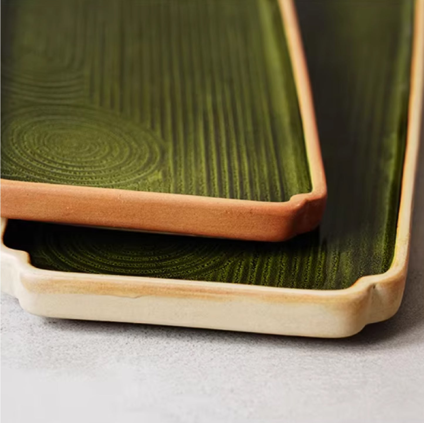 綠苔枯山水日式長方盤 | 長 28~33.4 cm 陶瓷 長方平盤